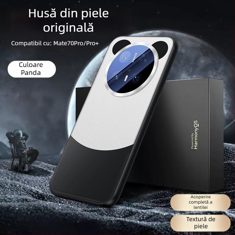 Carcasă Huawei Mate70 Pro din piele ecologică, cu acoperire completă a lentilei, design reliefat, rezistentă la șocuri, anti-amprenta, uzură