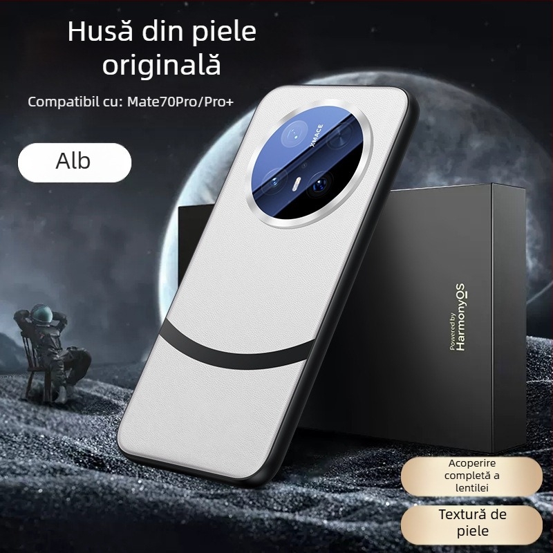 Carcasă Huawei Mate70 Pro din piele ecologică, cu acoperire completă a lentilei, design reliefat, rezistentă la șocuri, anti-amprenta, uzură