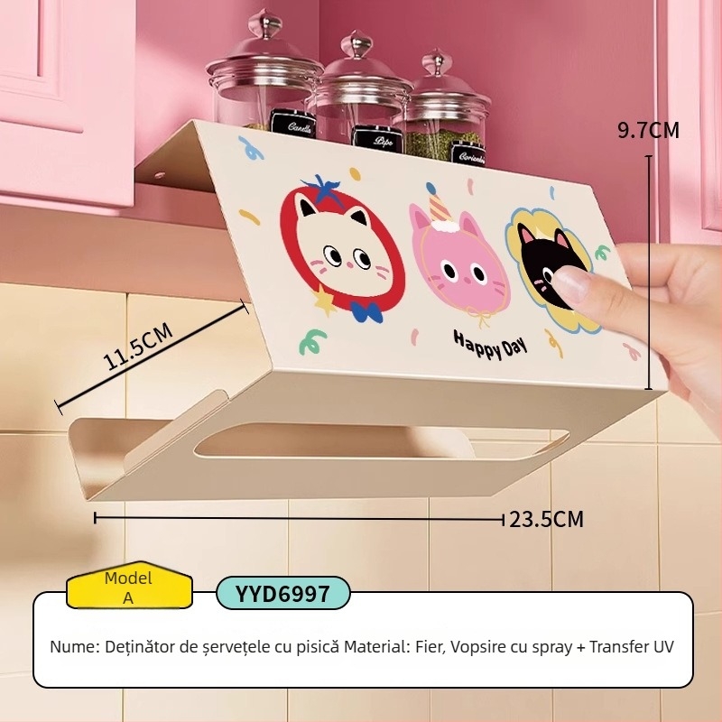 Cutie pentru șervete de bucătărie agățată cu design desen animat — pătrată, oțel cu carbon, rezistentă la umezeală, stil modern minimalist, brand Mr. art