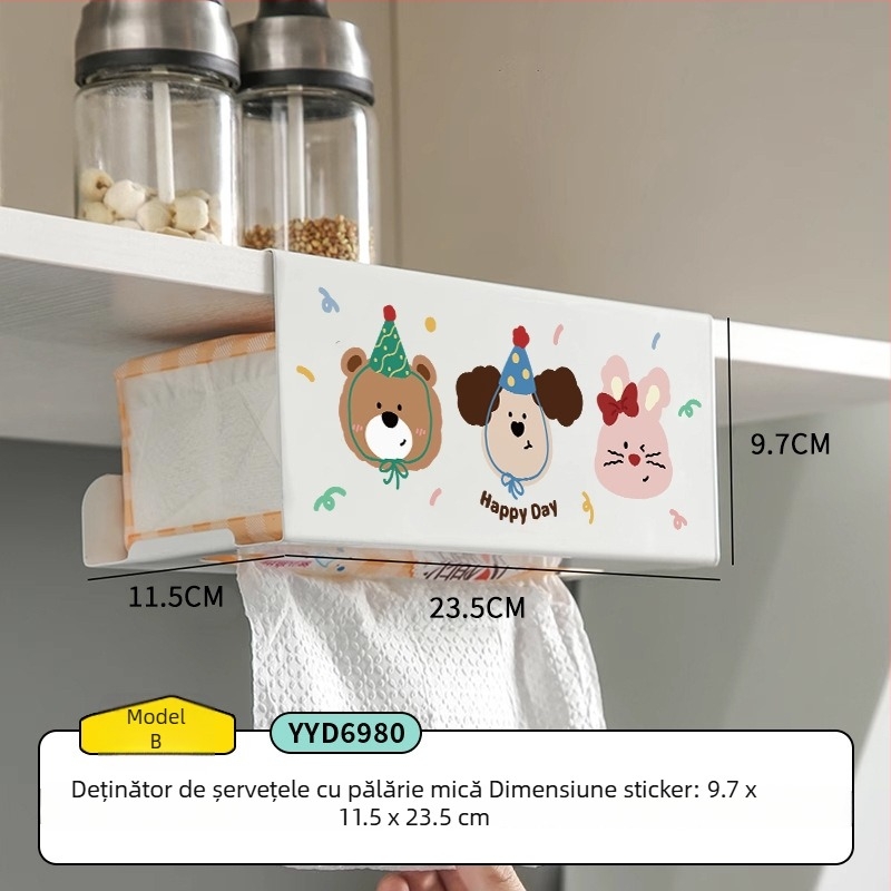 Cutie pentru șervete de bucătărie agățată cu design desen animat — pătrată, oțel cu carbon, rezistentă la umezeală, stil modern minimalist, brand Mr. art