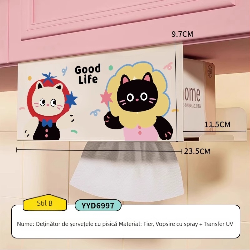 Cutie pentru șervete de bucătărie agățată cu design desen animat — pătrată, oțel cu carbon, rezistentă la umezeală, stil modern minimalist, brand Mr. art