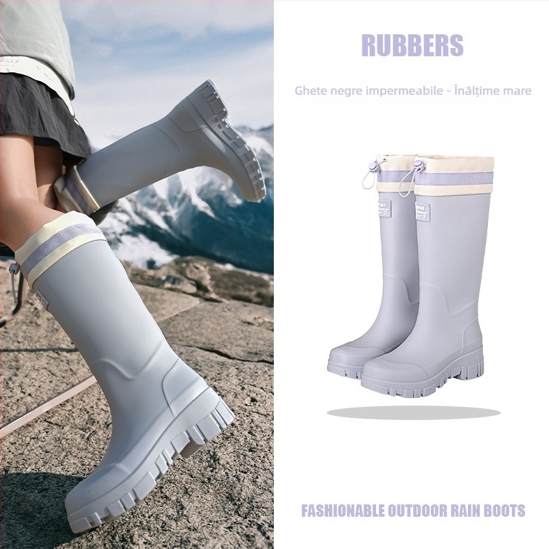 Cizme de ploaie pentru femei - impermeabile, antiderapante, înălțime medie, PVC partea superioară, toc scazut 1-3 cm
