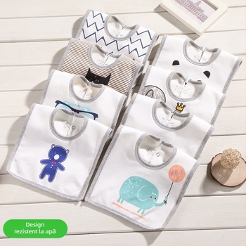 Prosop-bib pentru saliva de bebeluși cu suprafață din bumbac, strat interior impermeabil și partea inferioară din terry, unisex, pentru sugari și copii între 1 și 3 ani