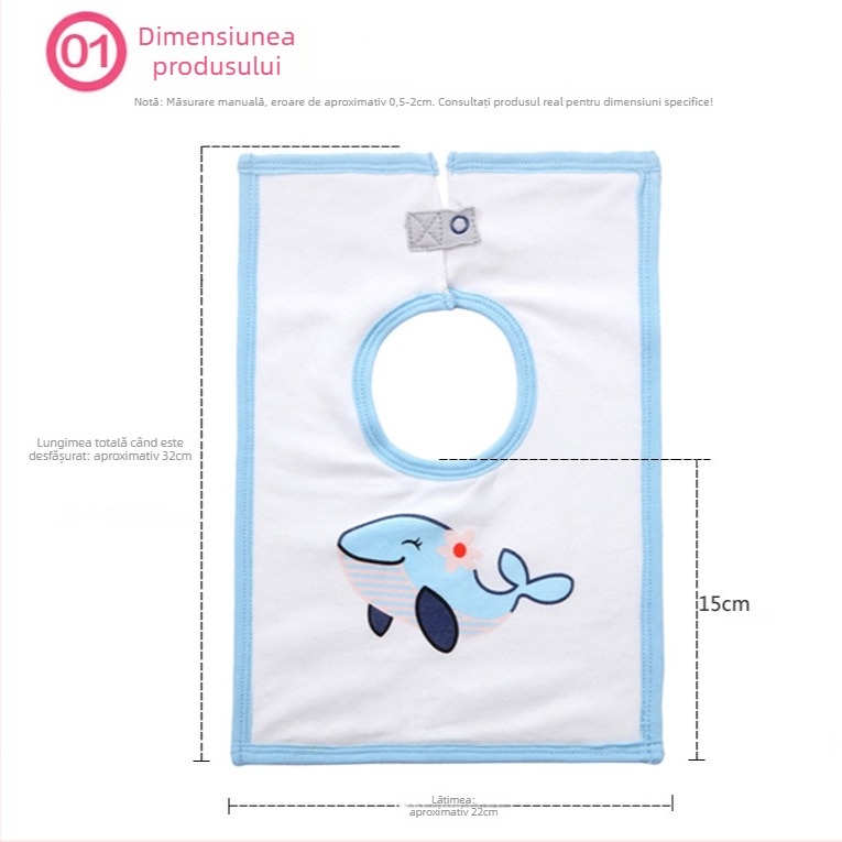 Prosop-bib pentru saliva de bebeluși cu suprafață din bumbac, strat interior impermeabil și partea inferioară din terry, unisex, pentru sugari și copii între 1 și 3 ani
