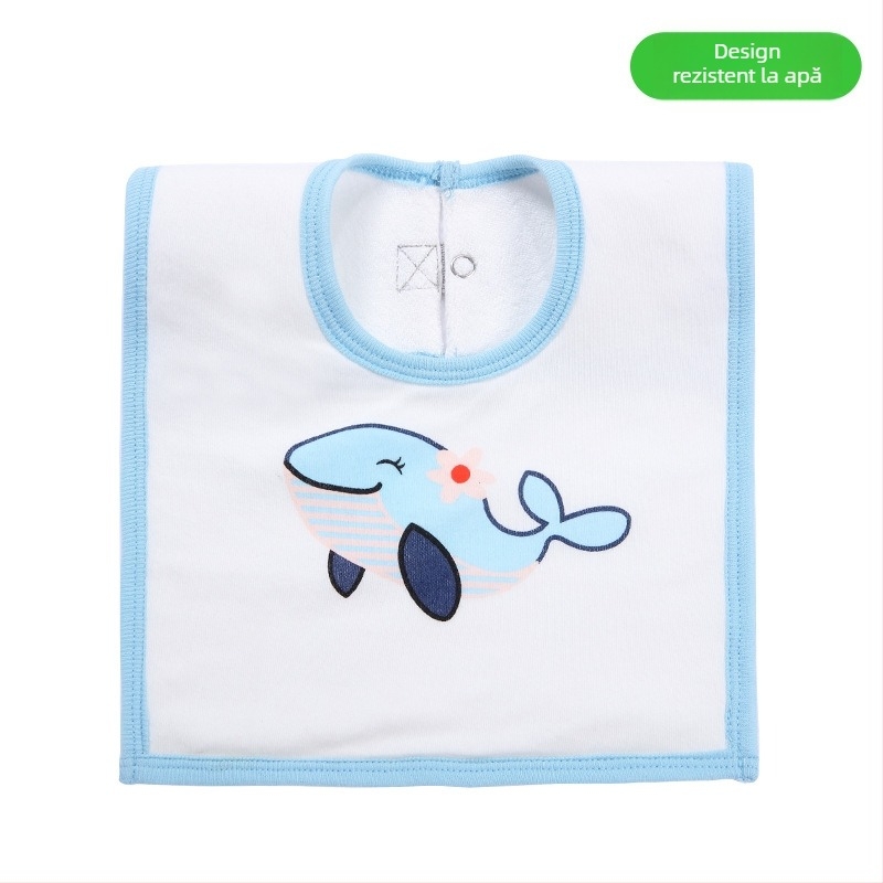 Prosop-bib pentru saliva de bebeluși cu suprafață din bumbac, strat interior impermeabil și partea inferioară din terry, unisex, pentru sugari și copii între 1 și 3 ani