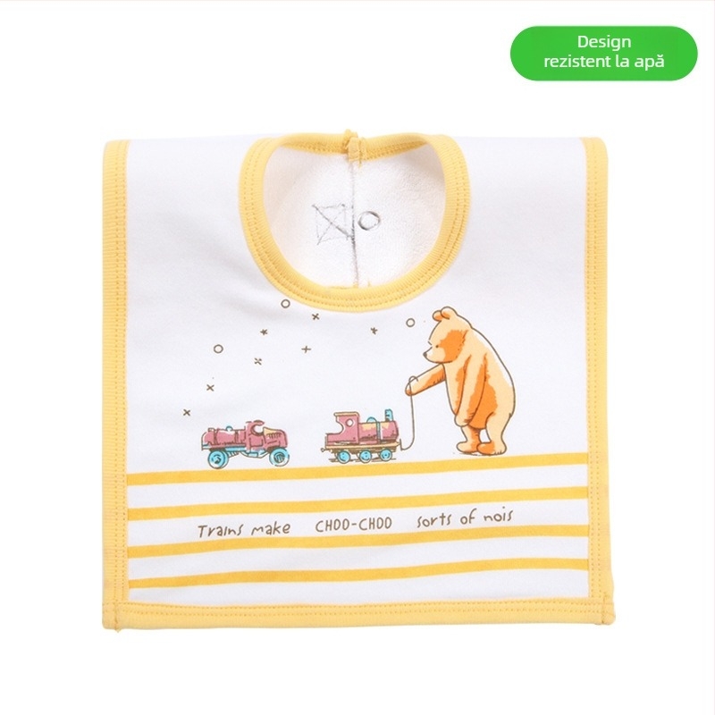 Prosop-bib pentru saliva de bebeluși cu suprafață din bumbac, strat interior impermeabil și partea inferioară din terry, unisex, pentru sugari și copii între 1 și 3 ani