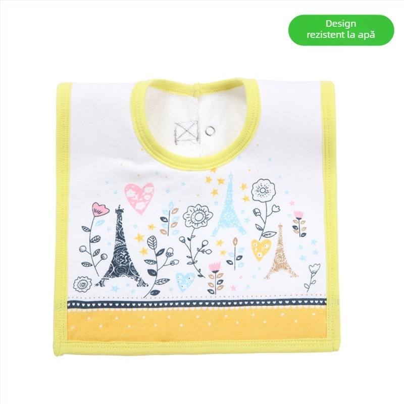 Prosop-bib pentru saliva de bebeluși cu suprafață din bumbac, strat interior impermeabil și partea inferioară din terry, unisex, pentru sugari și copii între 1 și 3 ani