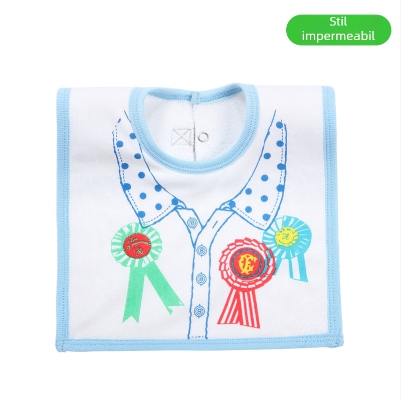 Prosop-bib pentru saliva de bebeluși cu suprafață din bumbac, strat interior impermeabil și partea inferioară din terry, unisex, pentru sugari și copii între 1 și 3 ani