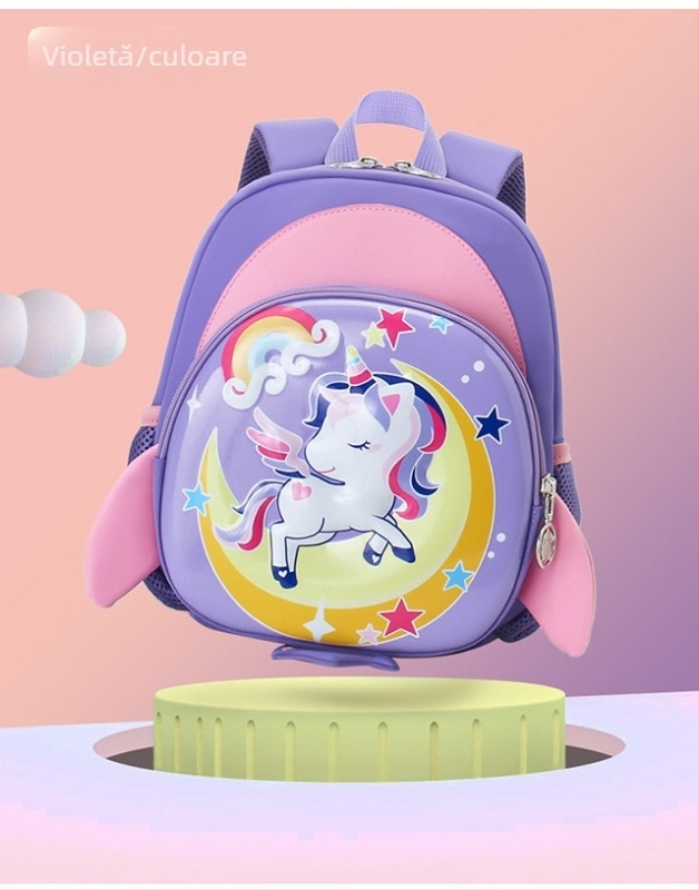 Ghiozdan pentru copii din Oxford, respirabil, ultraușor și reduce încărcarea, stil desen animat drăguț, curea de umăr curbată.