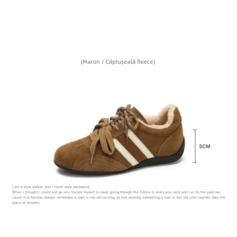 Adidași damă din piele nubuk, talpă din cauciuc, 5 cm creștere internă, căptușiți cu lână-cashmere, pentru iarnă și toamnă, stil casual zilnic