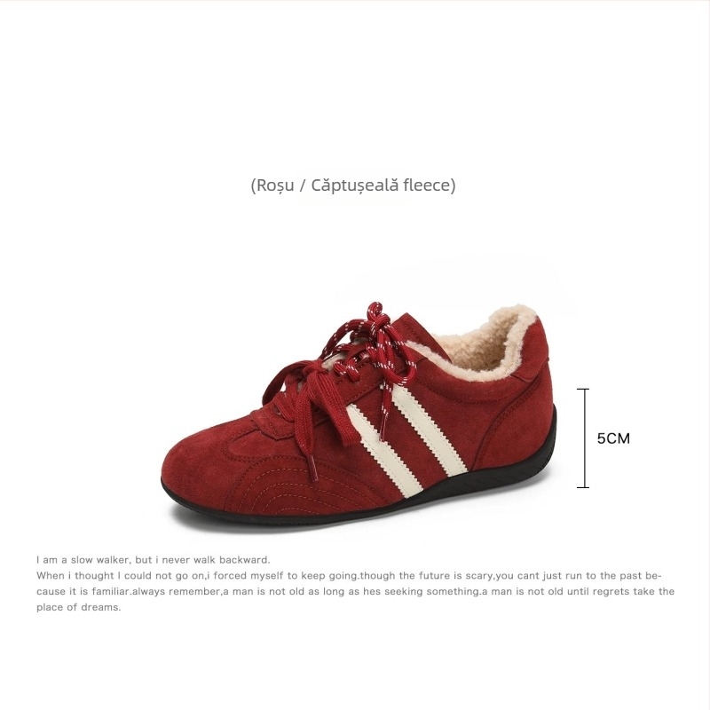 Adidași damă din piele nubuk, talpă din cauciuc, 5 cm creștere internă, căptușiți cu lână-cashmere, pentru iarnă și toamnă, stil casual zilnic