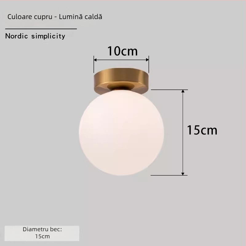 Lampa de perete Nordic minimalist sferică rotundă pentru coridor, hol și dormitor – LED, abajur acrilic, corp din oțel, tensiune până la 36V