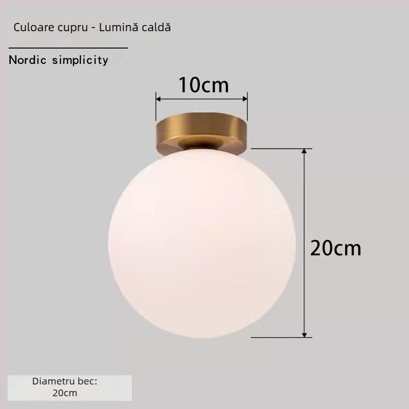 Lampa de perete Nordic minimalist sferică rotundă pentru coridor, hol și dormitor – LED, abajur acrilic, corp din oțel, tensiune până la 36V