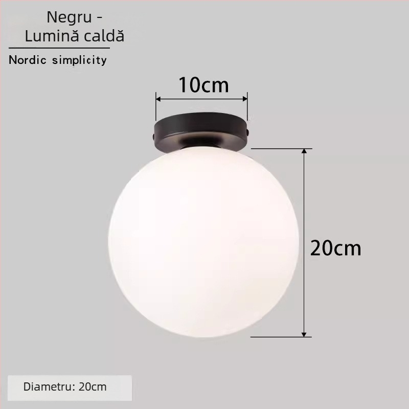 Lampa de perete Nordic minimalist sferică rotundă pentru coridor, hol și dormitor – LED, abajur acrilic, corp din oțel, tensiune până la 36V