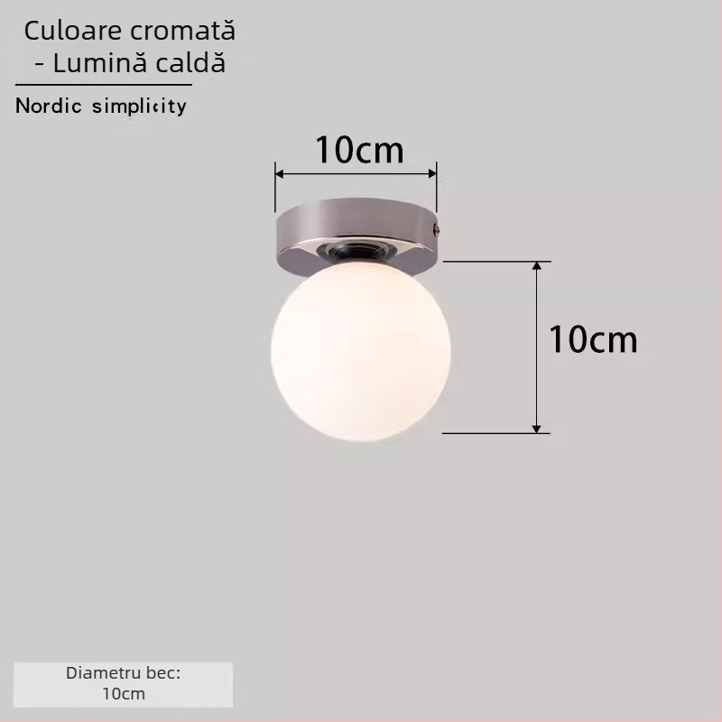 Lampa de perete Nordic minimalist sferică rotundă pentru coridor, hol și dormitor – LED, abajur acrilic, corp din oțel, tensiune până la 36V