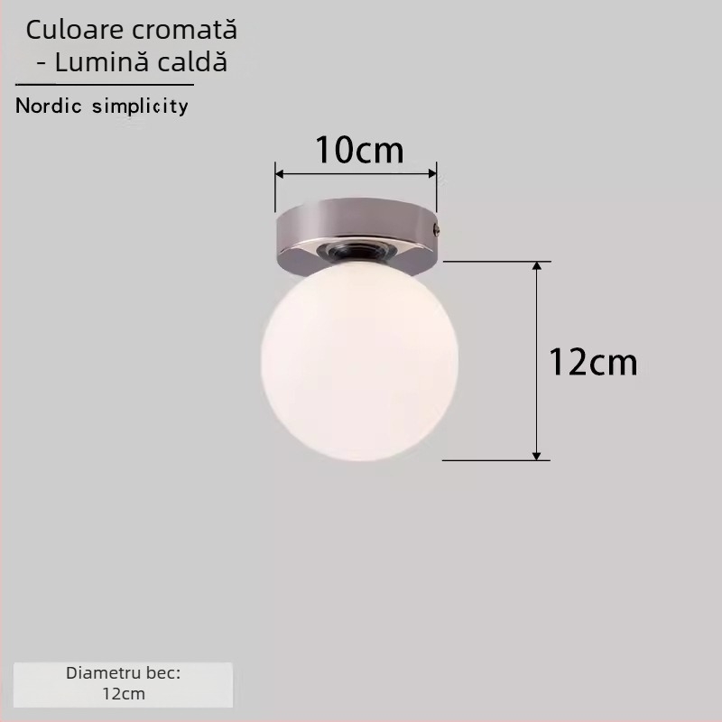 Lampa de perete Nordic minimalist sferică rotundă pentru coridor, hol și dormitor – LED, abajur acrilic, corp din oțel, tensiune până la 36V