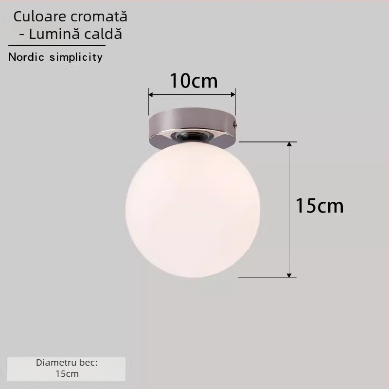 Lampa de perete Nordic minimalist sferică rotundă pentru coridor, hol și dormitor – LED, abajur acrilic, corp din oțel, tensiune până la 36V