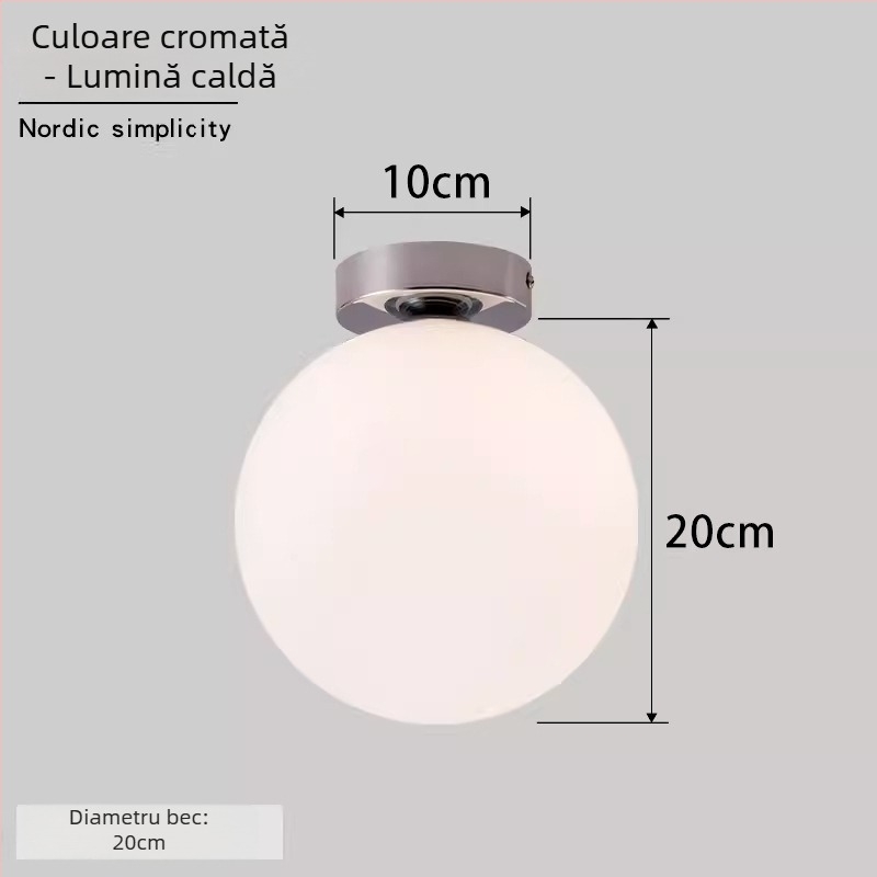 Lampa de perete Nordic minimalist sferică rotundă pentru coridor, hol și dormitor – LED, abajur acrilic, corp din oțel, tensiune până la 36V