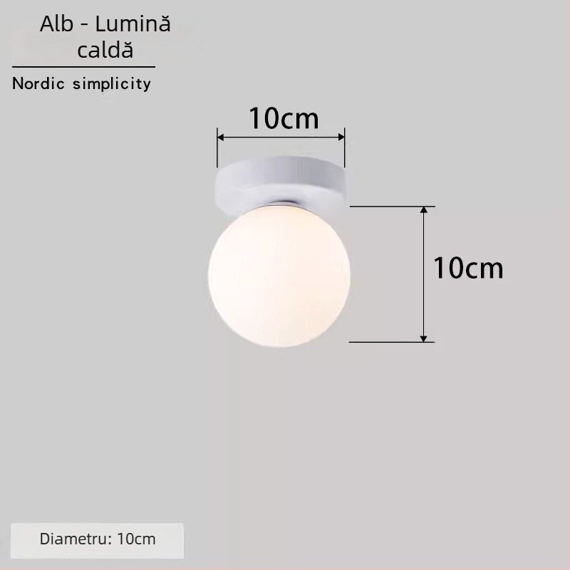 Lampa de perete Nordic minimalist sferică rotundă pentru coridor, hol și dormitor – LED, abajur acrilic, corp din oțel, tensiune până la 36V