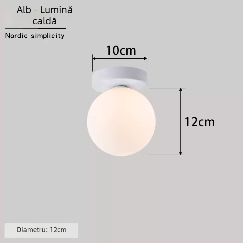 Lampa de perete Nordic minimalist sferică rotundă pentru coridor, hol și dormitor – LED, abajur acrilic, corp din oțel, tensiune până la 36V