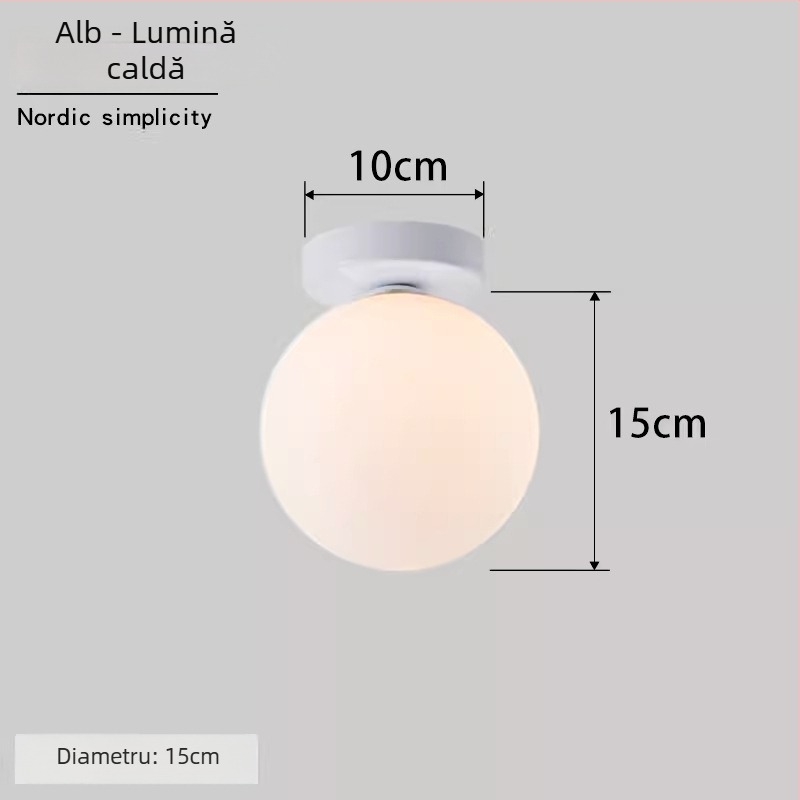 Lampa de perete Nordic minimalist sferică rotundă pentru coridor, hol și dormitor – LED, abajur acrilic, corp din oțel, tensiune până la 36V