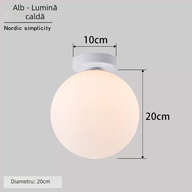 Lampa de perete Nordic minimalist sferică rotundă pentru coridor, hol și dormitor – LED, abajur acrilic, corp din oțel, tensiune până la 36V