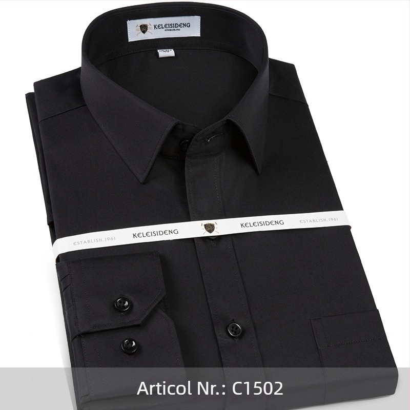 Cămașă pentru bărbați din bumbac mercerizat, mâneci lungi, fără călcare, guler pătrat, 100% bumbac