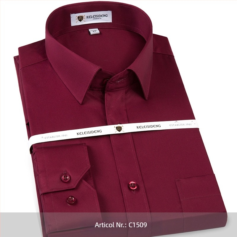 Cămașă pentru bărbați din bumbac mercerizat, mâneci lungi, fără călcare, guler pătrat, 100% bumbac