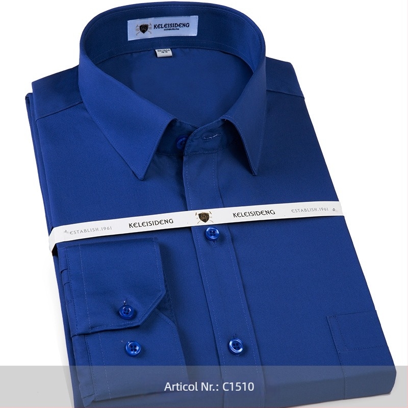 Cămașă pentru bărbați din bumbac mercerizat, mâneci lungi, fără călcare, guler pătrat, 100% bumbac