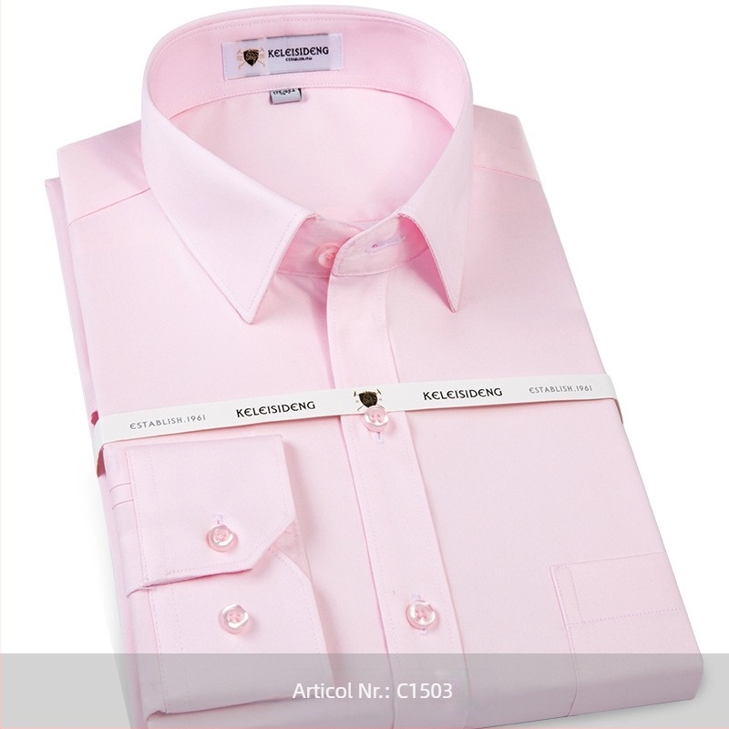 Cămașă pentru bărbați din bumbac mercerizat, mâneci lungi, fără călcare, guler pătrat, 100% bumbac