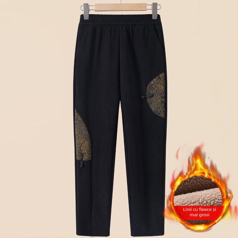 Pantaloni de iarnă cu căptușeală fleece, din poliester, croială conică, stil casual