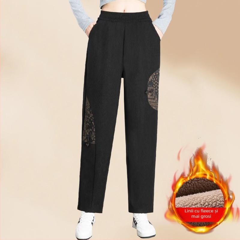 Pantaloni de iarnă cu căptușeală fleece, din poliester, croială conică, stil casual