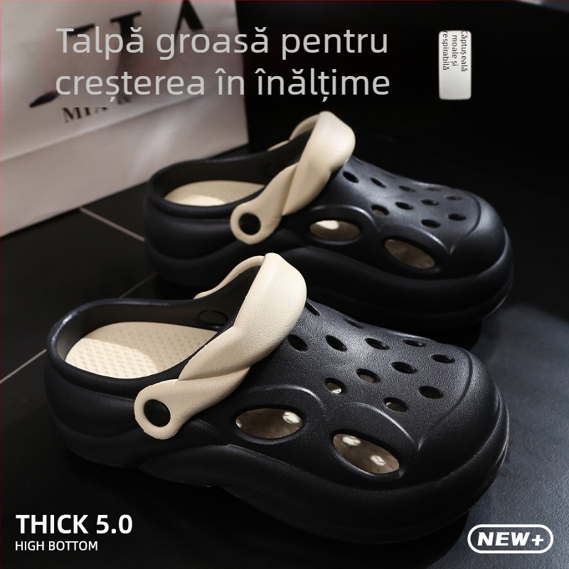 Slapi Baotou pentru femei cu talpă groasă – Antiderapante, partea superioară și talpa din PVC, înălțime 1.5–3.5 cm, Vară 2025