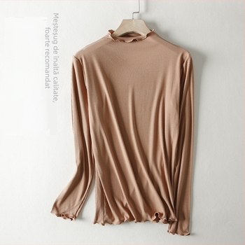 Tricou modal cu mânecă lungă, guler semi-înalt, croială slim, culoare solidă