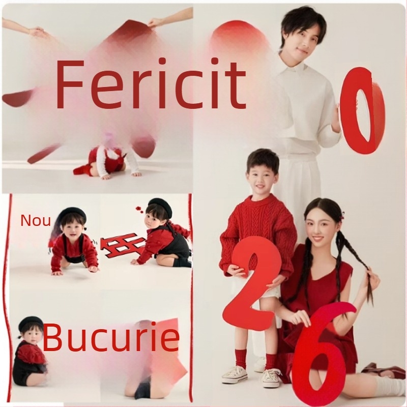 Accesorii foto - tablă de litere din fetru, ținută în mână, temă Anul Nou, portrete de familie (Material: fetru; Ambalaj: Opp bag; Marca: Other)