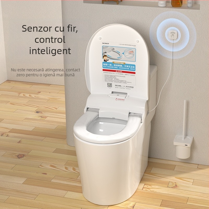 Sos dispenser automat pentru capacul de toaletă, cu bază rotativă, dimensiune mică, dispenser electric pentru hârtie, film de unică folosință pentru înlocuire, telecomandă, încălzire a șezutului, distanță între găuri reglabilă 120–200 mm, model Soi-1201
