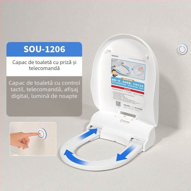 Sos dispenser automat pentru capacul de toaletă, cu bază rotativă, dimensiune mică, dispenser electric pentru hârtie, film de unică folosință pentru înlocuire, telecomandă, încălzire a șezutului, distanță între găuri reglabilă 120–200 mm, model Soi-1201