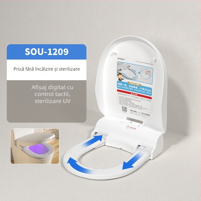 Sos dispenser automat pentru capacul de toaletă, cu bază rotativă, dimensiune mică, dispenser electric pentru hârtie, film de unică folosință pentru înlocuire, telecomandă, încălzire a șezutului, distanță între găuri reglabilă 120–200 mm, model Soi-1201