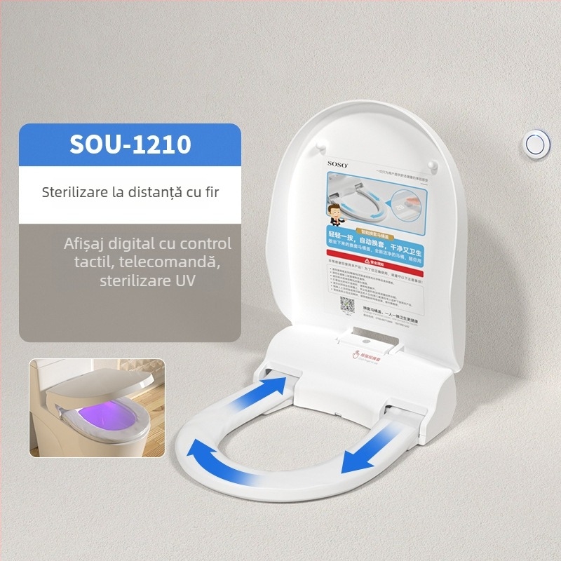 Sos dispenser automat pentru capacul de toaletă, cu bază rotativă, dimensiune mică, dispenser electric pentru hârtie, film de unică folosință pentru înlocuire, telecomandă, încălzire a șezutului, distanță între găuri reglabilă 120–200 mm, model Soi-1201