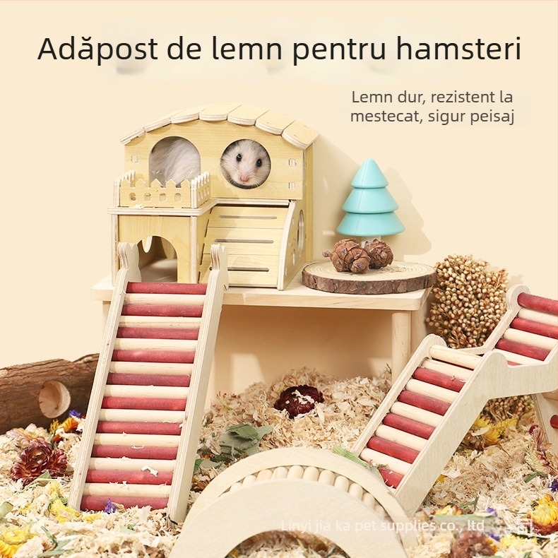 Plus Card Cușcă de hamster din lemn cu platformă și scară de cățărare