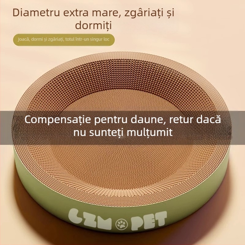 Cuib pentru pisici și suprafață de zgâriere într-un singur pachet; construcție durabilă; coloană verticală din sisal; material: carton celular cu bule; stil drăguț