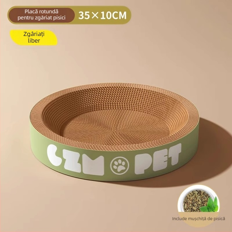 Cuib pentru pisici și suprafață de zgâriere într-un singur pachet; construcție durabilă; coloană verticală din sisal; material: carton celular cu bule; stil drăguț