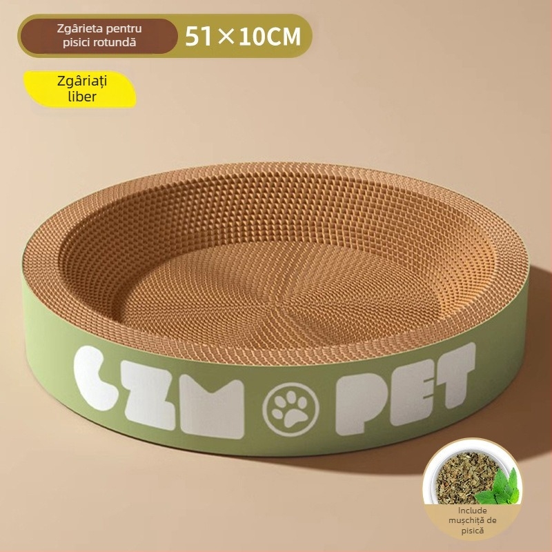 Cuib pentru pisici și suprafață de zgâriere într-un singur pachet; construcție durabilă; coloană verticală din sisal; material: carton celular cu bule; stil drăguț