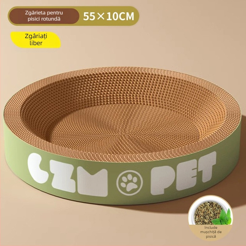 Cuib pentru pisici și suprafață de zgâriere într-un singur pachet; construcție durabilă; coloană verticală din sisal; material: carton celular cu bule; stil drăguț