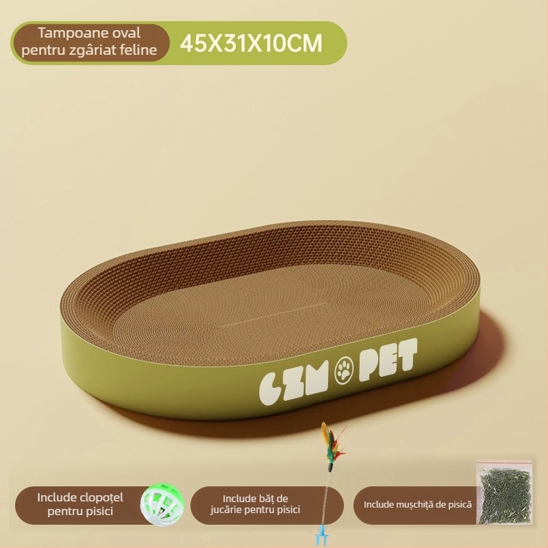 Cuib pentru pisici și suprafață de zgâriere într-un singur pachet; construcție durabilă; coloană verticală din sisal; material: carton celular cu bule; stil drăguț