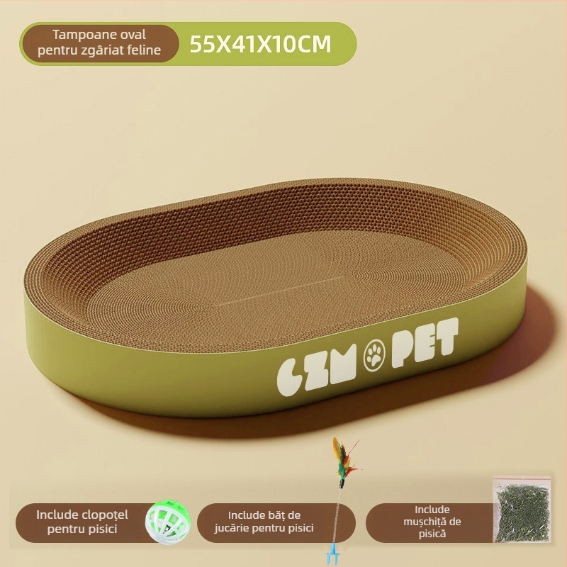 Cuib pentru pisici și suprafață de zgâriere într-un singur pachet; construcție durabilă; coloană verticală din sisal; material: carton celular cu bule; stil drăguț