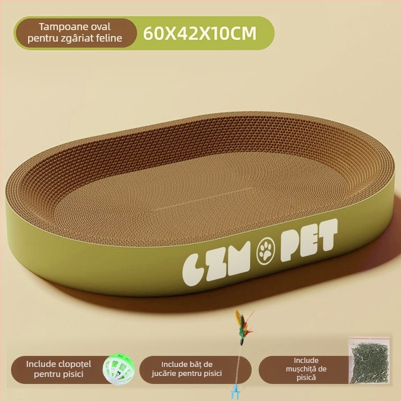 Cuib pentru pisici și suprafață de zgâriere într-un singur pachet; construcție durabilă; coloană verticală din sisal; material: carton celular cu bule; stil drăguț