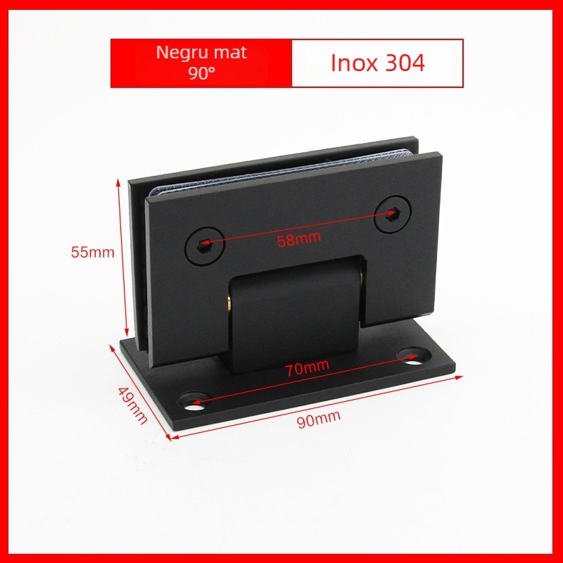 Balama din oțel inoxidabil pentru ușa de duș din sticlă – Model 90° sudură, oțel inoxidabil 304, finisaj pulverizat, marca Keding