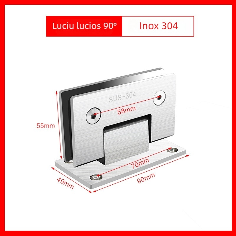 Balama din oțel inoxidabil pentru ușa de duș din sticlă – Model 90° sudură, oțel inoxidabil 304, finisaj pulverizat, marca Keding