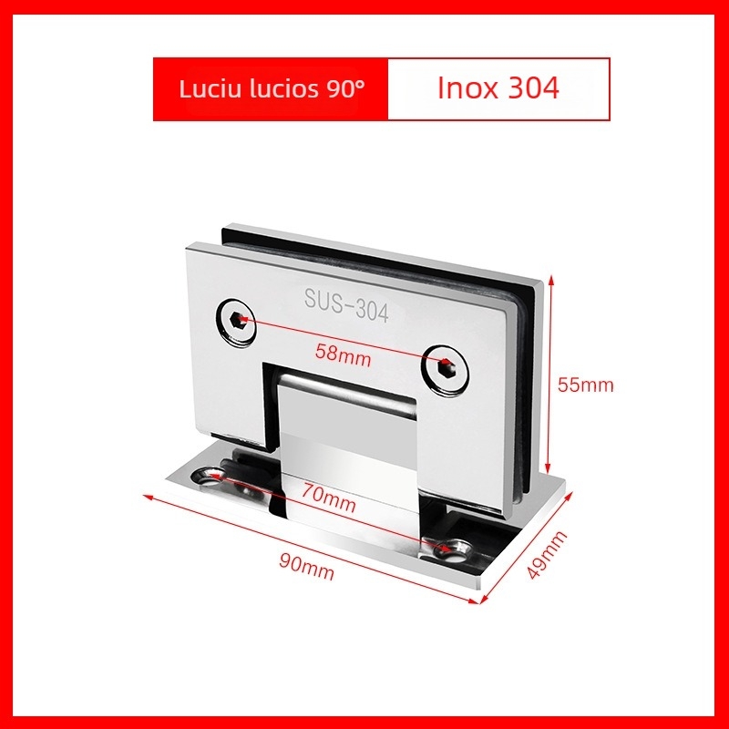Balama din oțel inoxidabil pentru ușa de duș din sticlă – Model 90° sudură, oțel inoxidabil 304, finisaj pulverizat, marca Keding